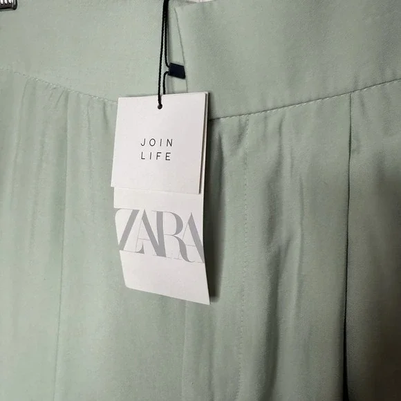 Zara Wide Leg Trousers Women's Small Lime Green High Waisted Modal Full Length - Picture 5 of 10